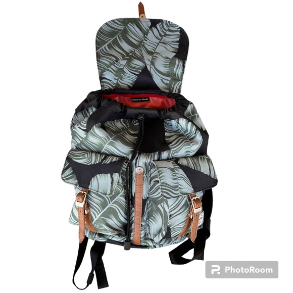 Herschel Woman’s Dawson Black & Greenish Grey Leaf Print Small Backpack - Picture 3 of 10